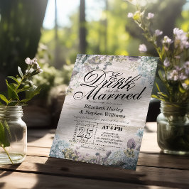 Invitación Beber y estar casada Boda Floral Rústica Madera