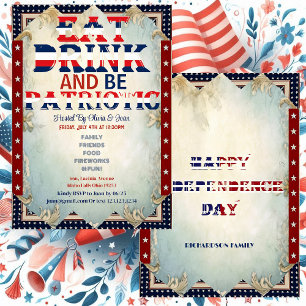 Invitación Beber y ser patriótico 4 de julio Fiesta Shabby Ch