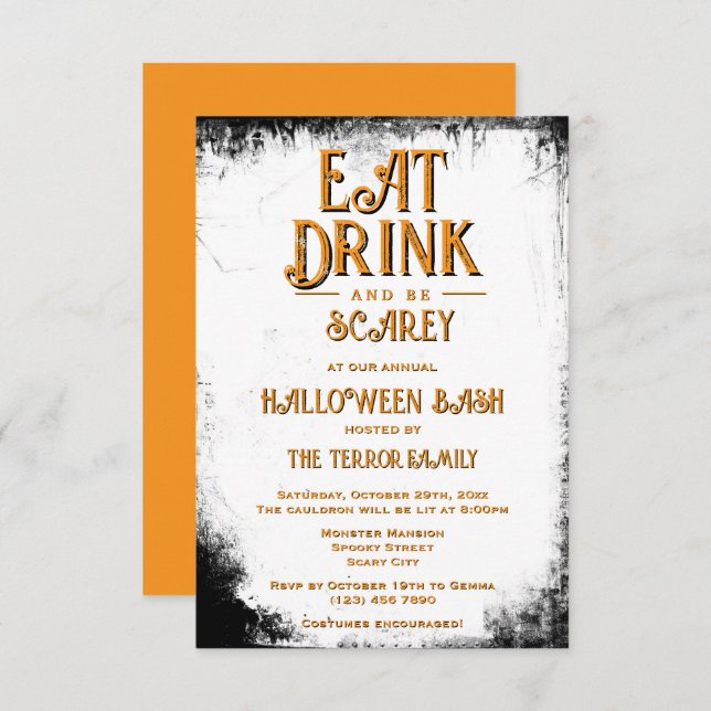 Invitación Beber y ser Scarey Halloween (Anverso / Reverso)