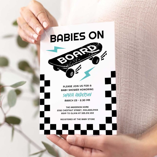 Invitación Bebés a bordo de Skateboard Twins Baby Shower (Subido por el creador)