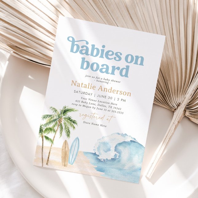 Invitación Bebés a bordo del Baby Shower Twin Surf (Subido por el creador)