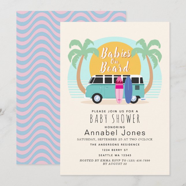 Invitación Bebés a bordo del Baby Shower Van Twins (Anverso / Reverso)