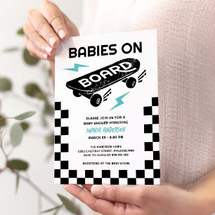 Invitación Bebés a bordo Patineta Gemelos Baby Shower