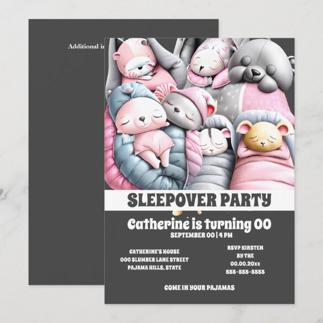 Invitación Bebés adorables durmiendo lustre gris rosado (Anverso / Reverso)