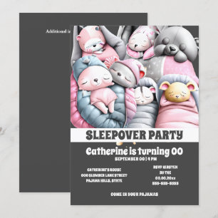 Invitación Bebés adorables durmiendo lustre gris rosado