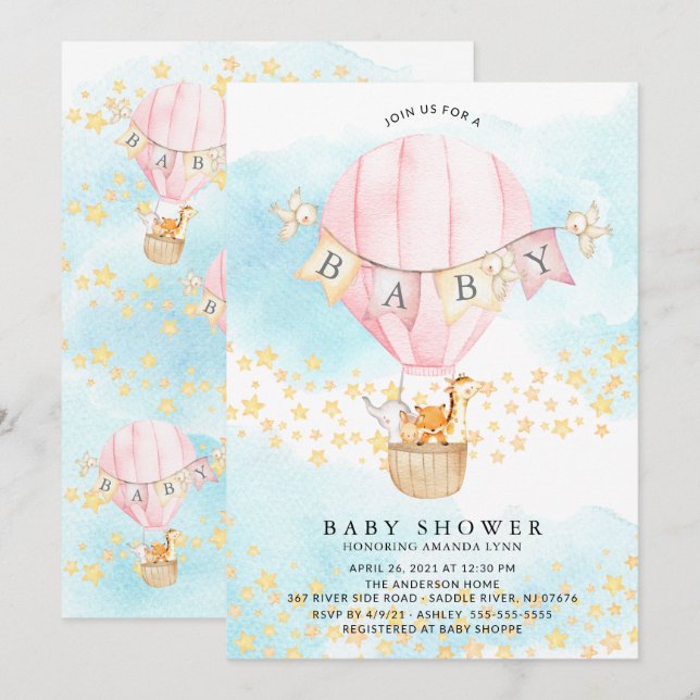 Invitación Bebés Animales Balón de aire caliente Bebé Ducha (Anverso / Reverso)
