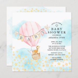 Invitación Bebés Animales Chica de globos aerostáticos Baby S