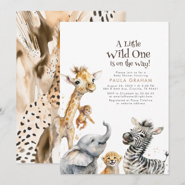 Invitación Bebés animales jungla Safari salvaje lindo Baby Sh (Anverso / Reverso)
