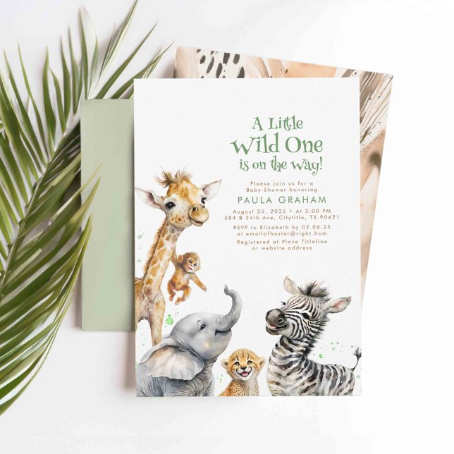 Invitación Bebés animales jungla Safari salvaje lindo Baby Sh (A Little Wild One Is On The Way Baby Shower Invitations)