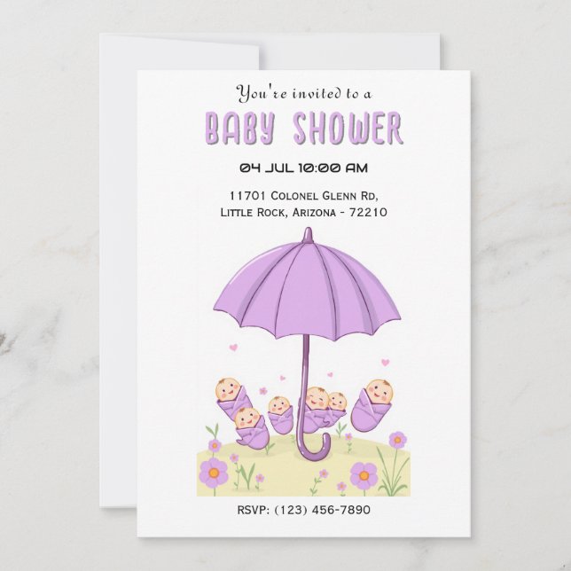 Invitación Bebés bajo el paraguas - Encantador Baby Shower (Anverso)