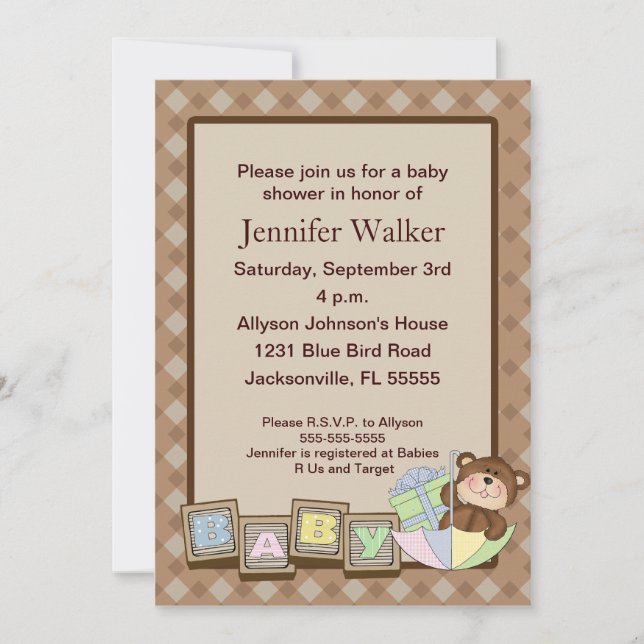 Invitación Bebés bloquea Baby Shower - Brown (Anverso)
