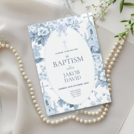 Invitación Bebés Blue Floral Toile Baptism