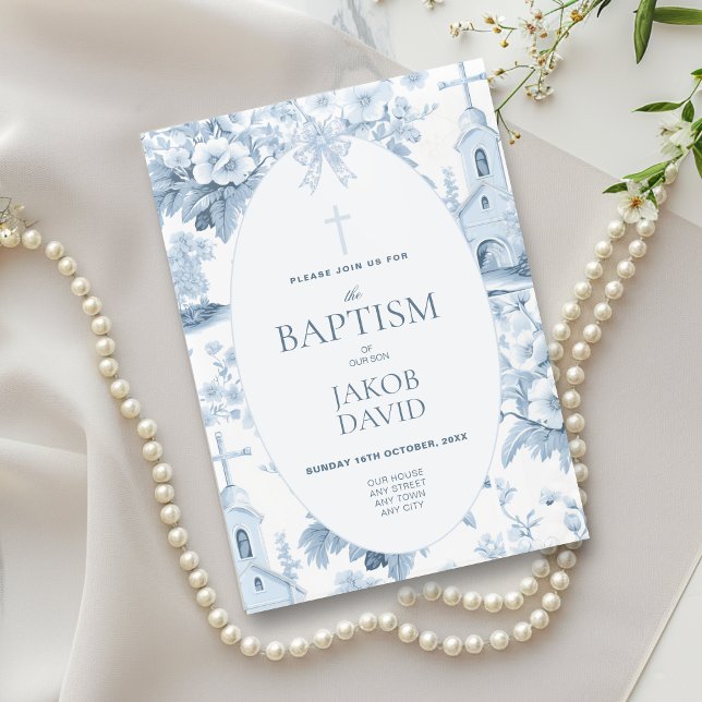 Invitación Bebés Blue Floral Toile Baptism (Subido por el creador)