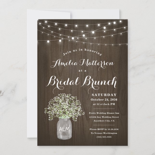 Invitación Bebés Breath Mason Jar Rustic Bridal Brunch Ducha (Anverso)