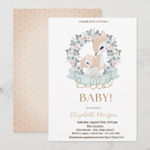 Invitación Bebés ciervos acuarela flores puntos Baby Shower