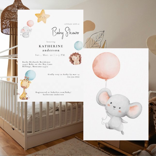 Invitación Bebés con globos adorables Baby Shower (Subido por el creador)