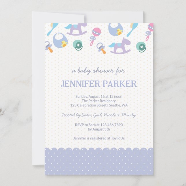 Invitación Bebés Cutan el Baby Shower de puntos de polka mora (Anverso)