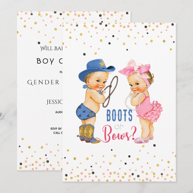Invitación Bebés Cutes Boots O Bows Revelación De Género (Anverso / Reverso)