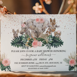 Invitación Bebés de animales de Safari Ducha de jungla rosa