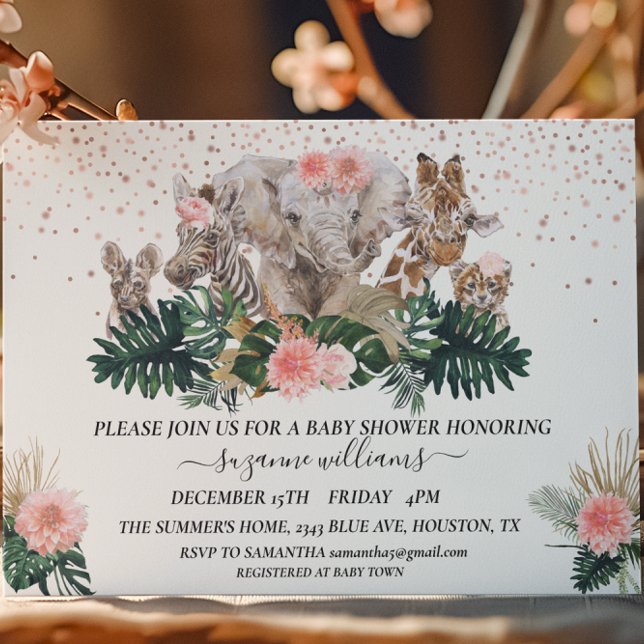 Invitación Bebés de animales de Safari Ducha de jungla rosa (Subido por el creador)