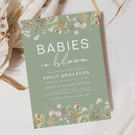 Invitación Bebés de flores silvestres gemelos en Baby Shower 