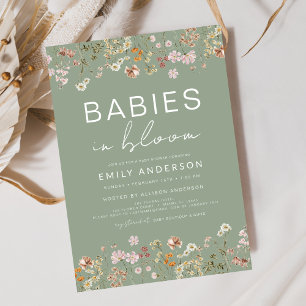 Invitación Bebés de flores silvestres gemelos en Baby Shower 