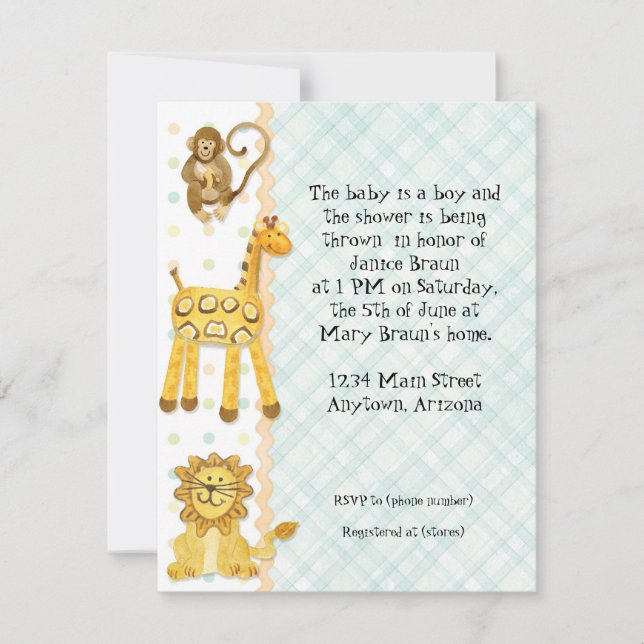 Invitación Bebés de la jungla, niño invitado a Baby Shower 4- (Anverso)