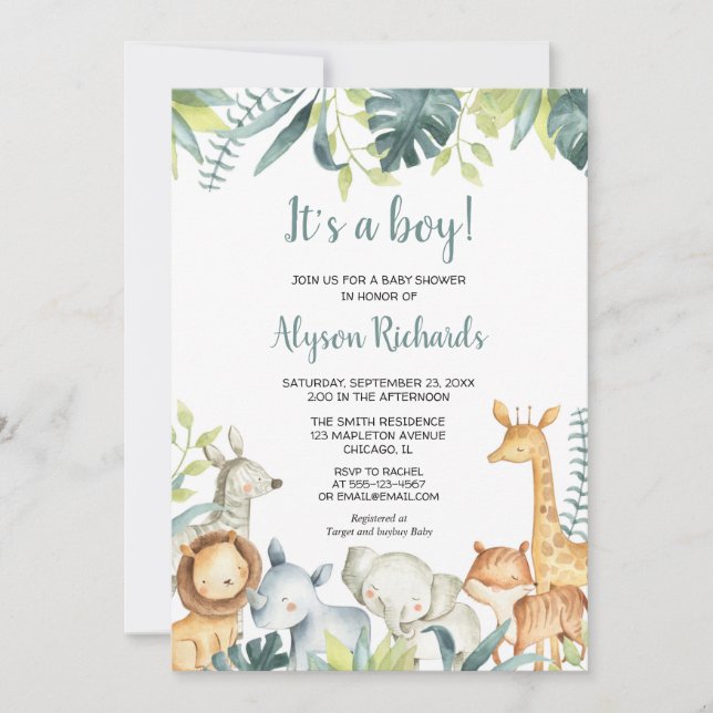 Invitación Bebés de Safari. Es una ducha de vegetación para n (Anverso)