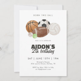 Invitación Bebés Dos Pelotas De Deportes Cumpleaños 2 Años Ni