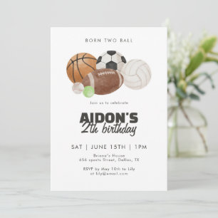 Invitación Bebés Dos Pelotas De Deportes Cumpleaños 2 Años Ni
