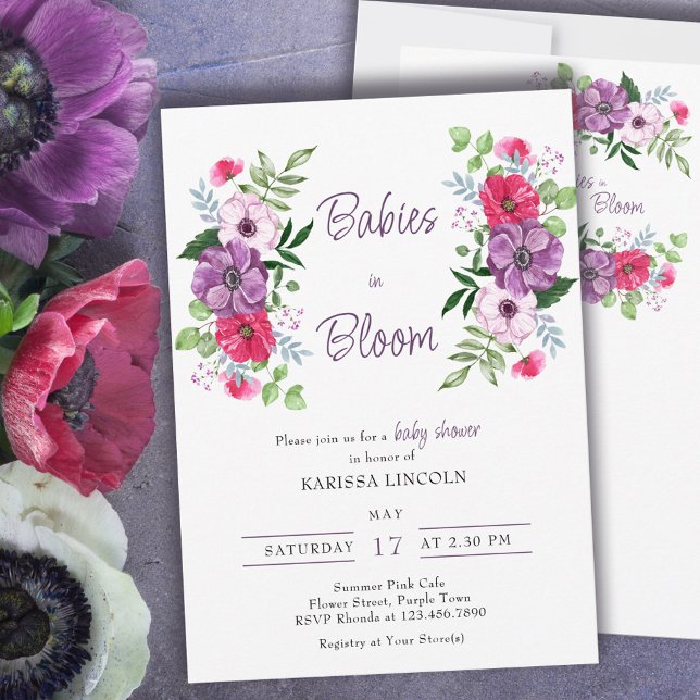 Invitación Bebés en Baby Shower de flores moradas rosadas flo (Subido por el creador)