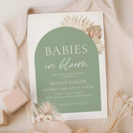 Invitación Bebés En Baby Shower De Gemelos Verdes Sage