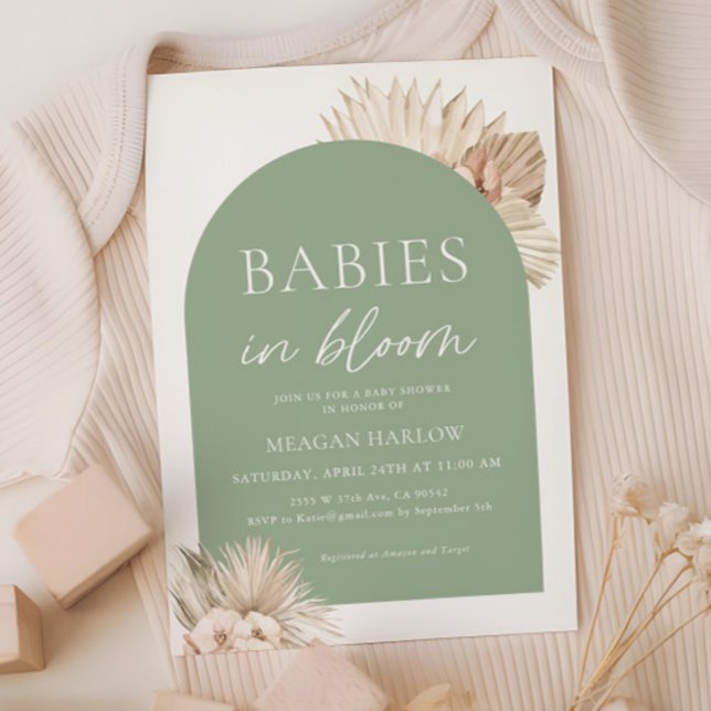 Invitación Bebés En Baby Shower De Gemelos Verdes Sage (Subido por el creador)