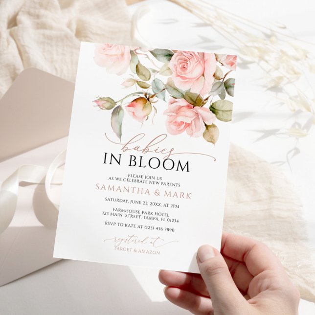 Invitación Bebés en Baby Shower de los gemelos rosas en flor (Subido por el creador)