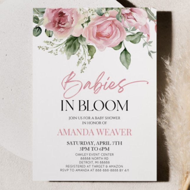 Invitación Bebés En Bloom Floral Rosa Multiples Baby Shower (Subido por el creador)