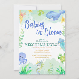 Invitación Bebés en flor bajo el mar Azul Baby Shower