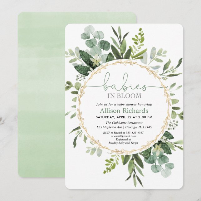 Invitación Bebés en flor Twins ducha de bebé neutra de género (Anverso / Reverso)