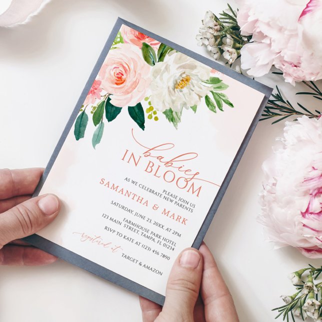 Invitación Bebés en Rubor Bloom Gemelos rosados Baby Shower (Subido por el creador)