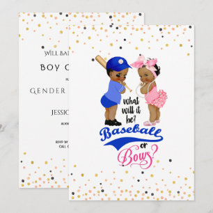 Invitación Bebés étnicos Béisbol o Vacas Revelan Género