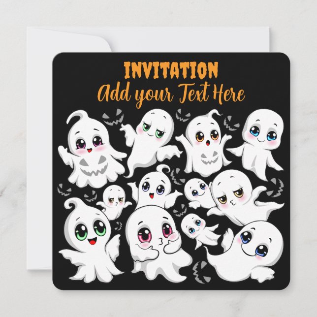 Invitación Bebés Fantasmas Espeluznante Lindo Ambiente de Hal (Anverso)