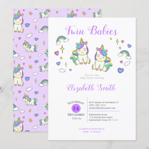 Invitación Bebés gemelos Cute unicorn ducha de bebé Invitació