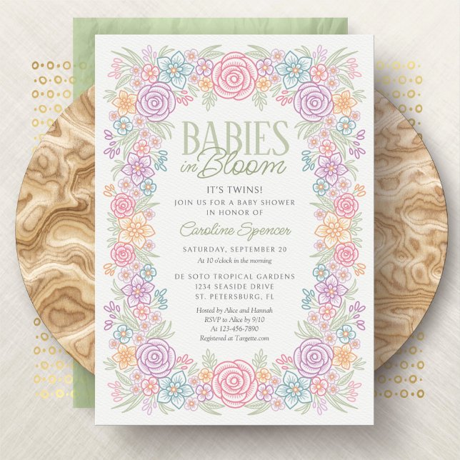 Invitación Bebés gemelos en Baby Shower floral (Subido por el creador)