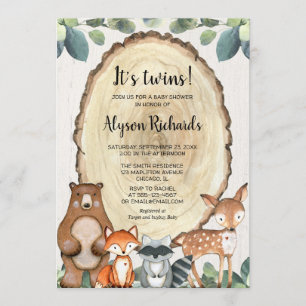 Invitación Bebés gemelos leñosos género neutro bebé ducha