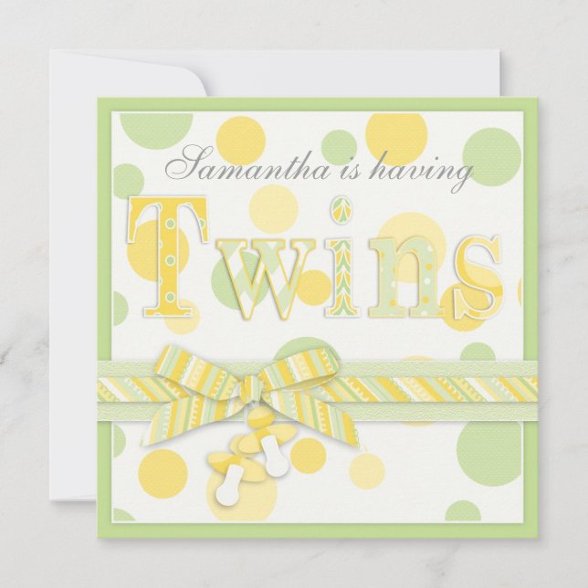Invitación Bebés gemelos miten puntos amarillos Baby Shower (Anverso)