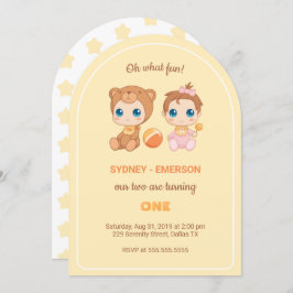 Invitación Bebés gemelos primer Chica de cumpleaños amarillo