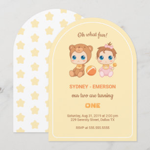 Invitación Bebés gemelos primer Chica de cumpleaños amarillo