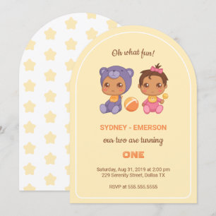 Invitación Bebés gemelos primer Chica de cumpleaños oso amari