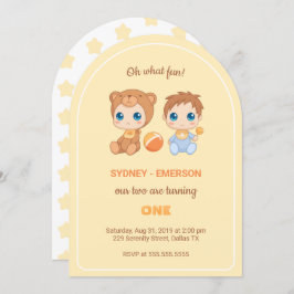 Invitación Bebés gemelos primer niño de cumpleaños amarillo