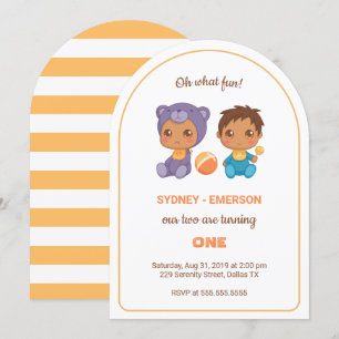 Invitación Bebés gemelos primer niño de cumpleaños oso púrpur