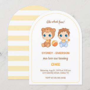 Invitación Bebés gemelos primer niño de cumpleaños traje de s